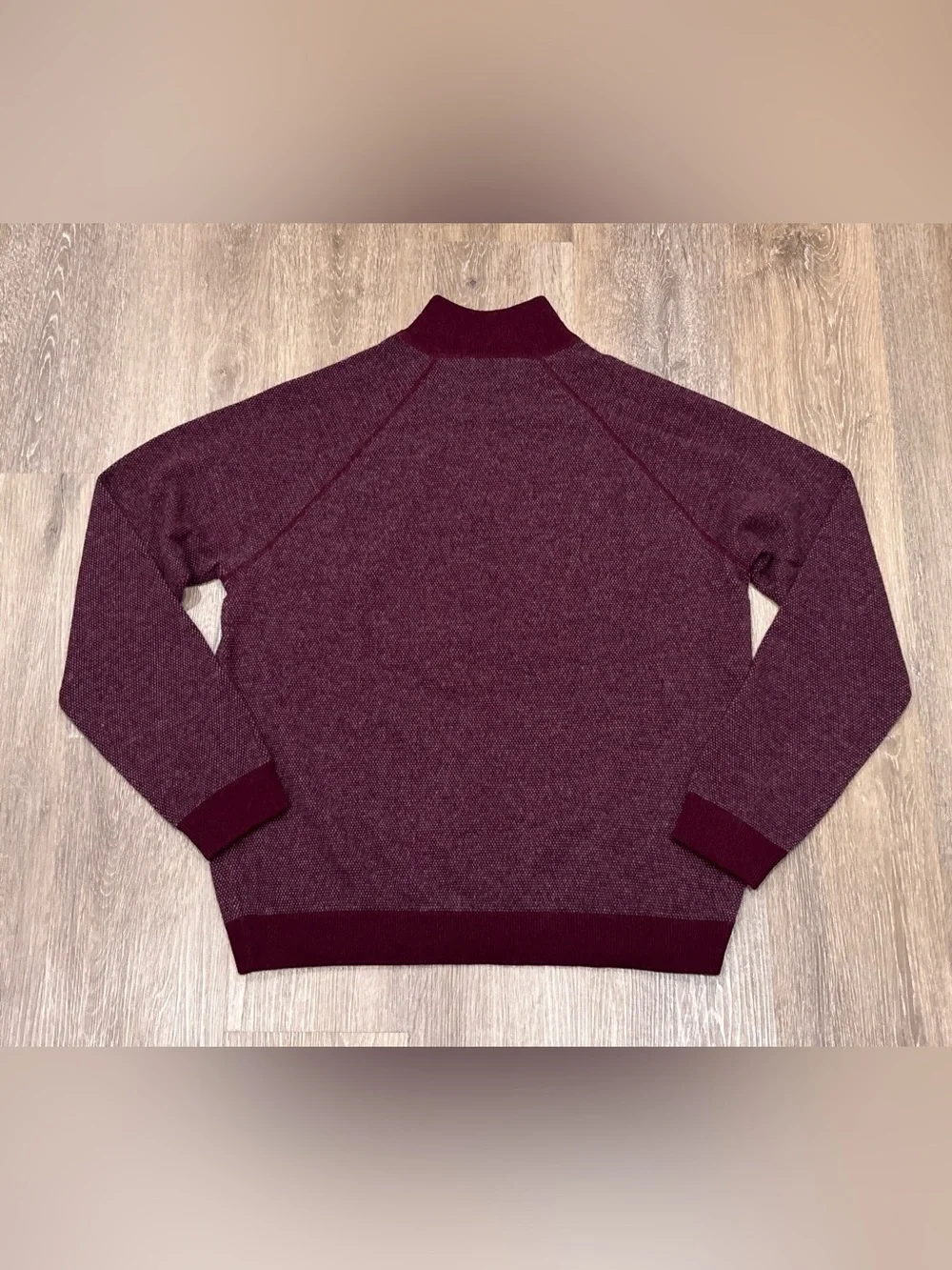 Saks Fifth Avenue Cashmere Quarter Zip Sweater Mens XL Burgundy Birdseye Knit